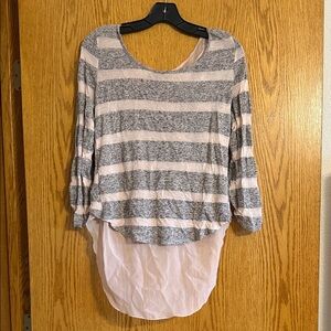 Almost Famous Gray and White Striped Long Sleeve Top